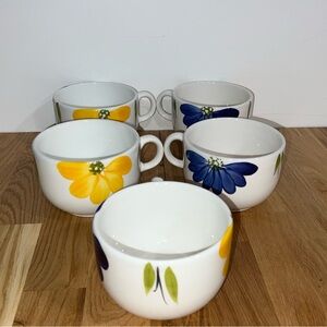 5 Maxam Hand Painted White  Blue Yellow Floral Mug Made In Italy